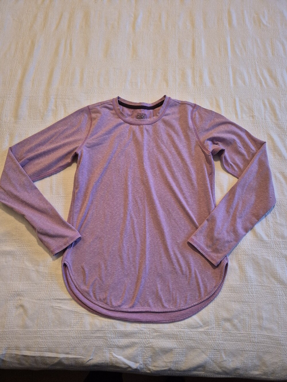 Athleta girls Large or 12 light purple long sleeve shirt dull cuffs GUC